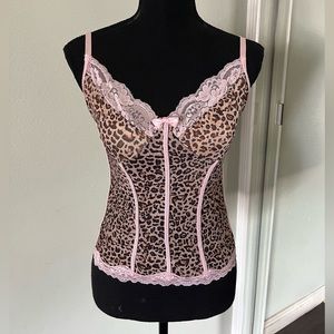 Velvet Kitten Animal Print and Pink Lace Bustier Lingerie Top Size Small